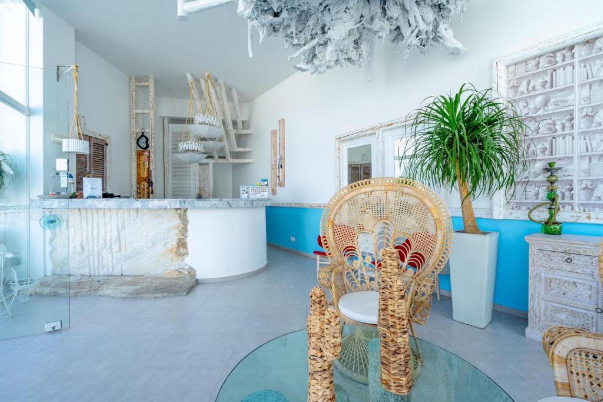 Welcoming reception area at Kouros Home and Suites boutique hotel in Faliraki Rhodes